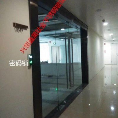 深圳罗湖玻璃门定做密码锁玻璃门维修黑钛金玻璃门