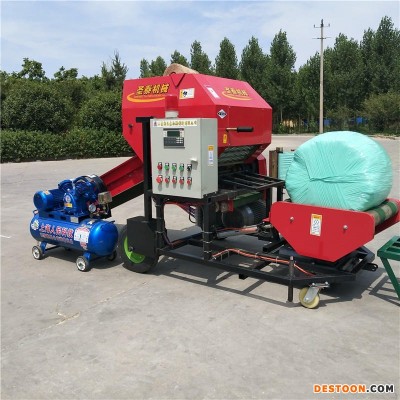 圣泰牌圆捆青储裹膜机 全自动圆捆青贮打捆机 圆包青储覆膜机自动厂家