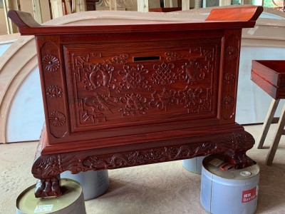 苍鸿工艺定做东北大寺庙定做寺庙高端红木 红花梨 木雕雕刻功德箱
