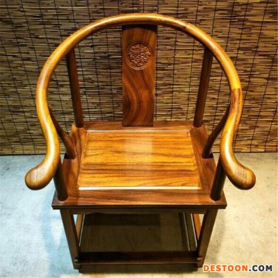 华夏龙德轩实木大板配套奥坎圈椅子明清古典红木家具原木休闲椅凳