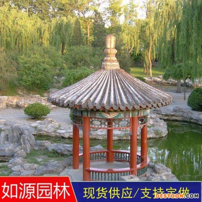 塑石彩绘仿古凉亭 古建凉亭施工 原木双层凉亭 公园彩绘凉亭 如源园林