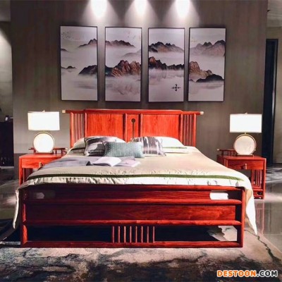 红木现代风格大床款式刺猬紫檀新中式大床18米价格图片