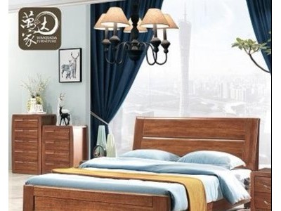 现代双人床主卧新中式家具1.8米1.5m胡桃木实木床卧室家具组合