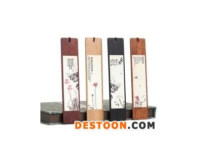 红素中国风古典红木套装 荷花绘画 黑檀木商务书签套装 100套起订不单独零售