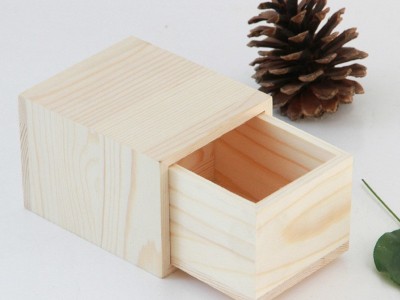 饰品店柜台展示单个木质手表盒 方形抽屉式松木手表包装礼盒