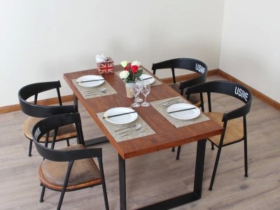 美式乡村复古松木餐厅快餐店餐桌椅组合 家用实木小户型桌子成套