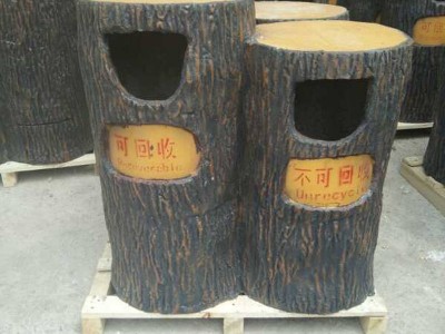水泥仿木果皮箱 风景区仿生态树桩垃圾箱 主题乐园仿松木树皮垃圾桶图1