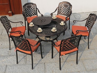 户外铸铝烧烤桌椅组合休闲阳台露天花园庭院家具室外休闲餐桌椅