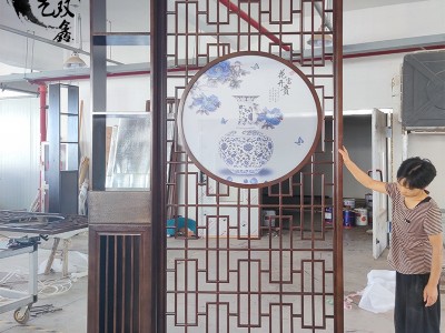新中式实木玄关柜置物架 仿古简约客厅刺绣屏风隔断装饰柜餐边柜图4