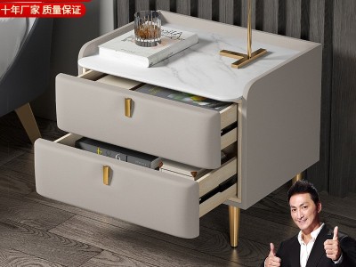 意式极简岩板边柜现代多功能收纳迷你边柜斗柜卧室轻奢实木床头柜图1