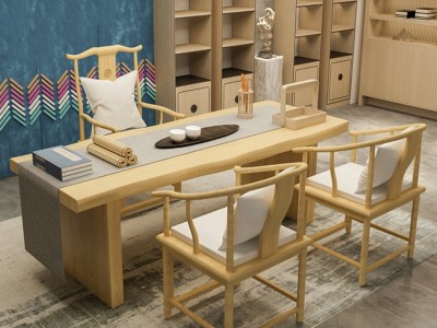 新中式原木色茶桌椅组合简约功夫茶台现代实木大板茶几禅意泡茶桌