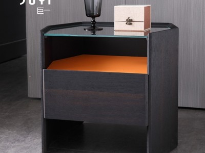 巨一意式玻璃台面橙色床头柜北欧卧室极简创意床边储物抽屉式柜
