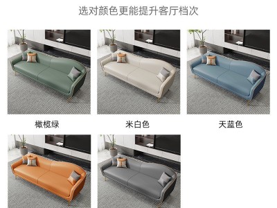 意式轻奢小户型客厅科技布艺双人三人沙发组合公寓出租房异形沙发图2