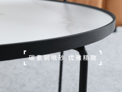 意式极简岩板圆形茶几简约现代大小客厅圆型大理石家用茶几桌组合图3