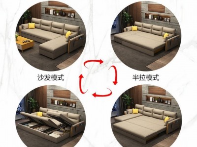多功能布艺折叠贵妃实木沙发床两用网红款客厅小户型两用双人北欧图2