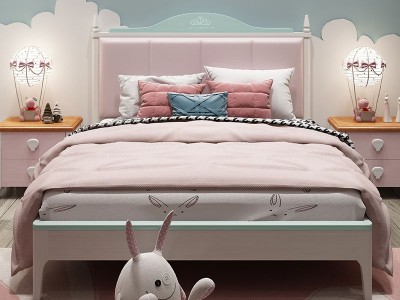 全实木儿童床 北欧粉色公主床 卧室1.2米女孩单人床1.5米双人床