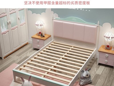 全实木儿童床 北欧粉色公主床 卧室1.2米女孩单人床1.5米双人床图4
