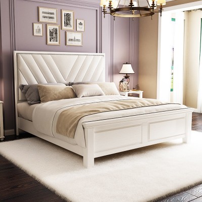 轻奢软包靠背纯实木大床1.8米美式白色双人床卧室1.5米高箱婚床
