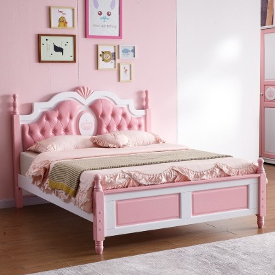 厂家直销 美式全实木床1.5米儿童双人床单人床女孩卧室家具 粉色