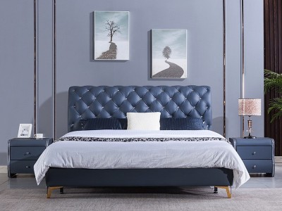 北欧创意简约双人大床1.5米1.8米软包主卧床可定制颜色图1