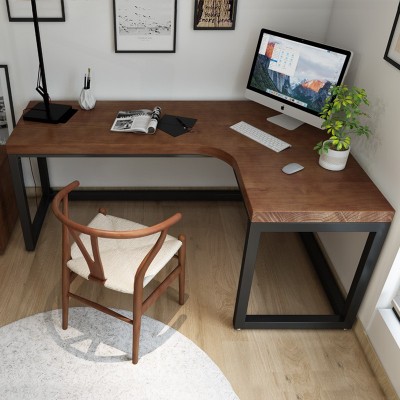 北欧实木办公桌 家用转角书桌 学生卧室铁艺简易电脑桌台式 定制
