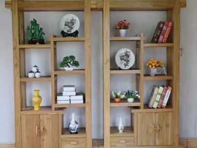 客厅实木博古架 榆木多层收纳古董展示架 格子柜现代中式仿古茶架图2