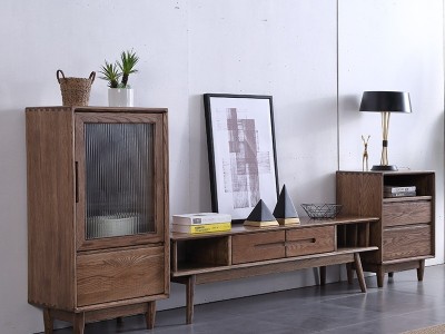 白蜡木电视柜边柜茶几北欧风实木现代简约日式小户型原木储物地柜