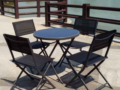 户外休闲折叠桌椅三五件套庭院花园桌椅配伞咖啡厅奶茶店桌椅组合