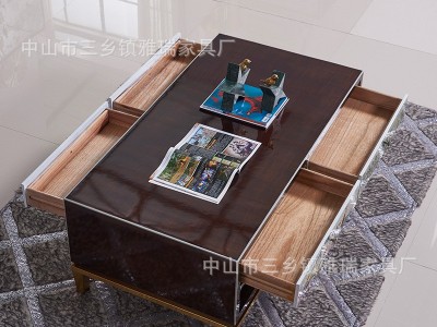 新中式茶几实木多功能彩绘家具银箔客厅现代简约茶几图2