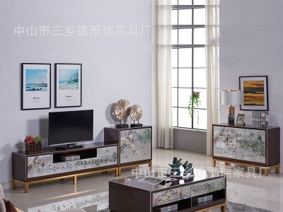 新中式茶几实木多功能彩绘家具银箔客厅现代简约茶几图4