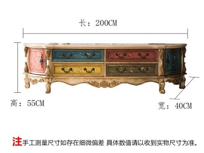 锦木家具美式乡村香槟银彩绘工艺多储物功能客厅大尺寸椭圆电视柜图4