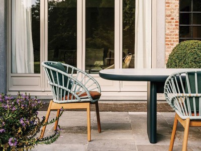 户外桌椅露天庭院柚木藤椅组合阳台设计师餐椅别墅花园餐桌椅组合