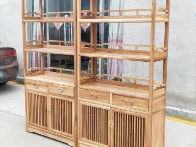 老榆木书架博古架中式书柜多宝阁实木展示架茶架玄关柜酒柜置图2