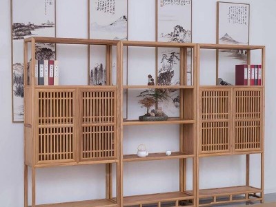 老榆木新中式书架书柜博古架格子多宝阁储物柜酒柜鞋柜置物柜家具图2
