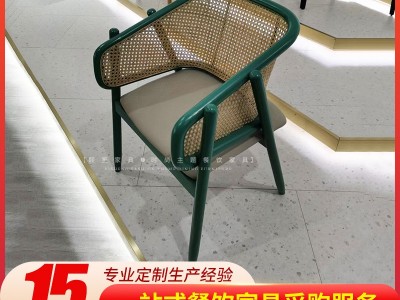 加工定制民宿客房单人椅酒店户外休闲靠背椅实木围椅编藤餐椅日系图2