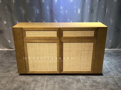 酒店简约复古收纳储物餐边柜饭店藤编保健茶水厨柜接待前台备餐柜图2