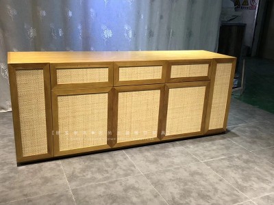酒店简约复古收纳储物餐边柜饭店藤编保健茶水厨柜接待前台备餐柜图4