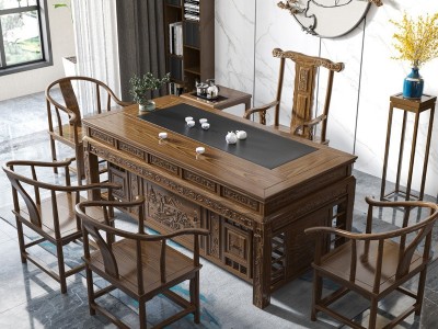 实木茶桌椅组合套装南榆木泡茶台办公室家用一体功夫仿古茶几桌子