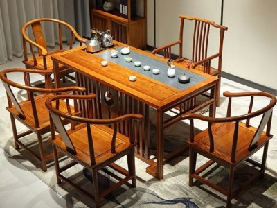 新中式实木茶桌仿古雕花泡茶桌禅意功夫茶道桌茶台茶桌椅组合