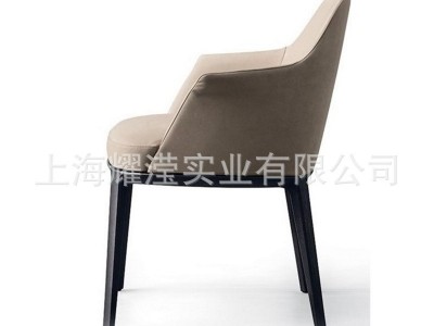 北欧时尚售楼处会所皮艺洽谈椅定制家具简约现代实木餐椅咖啡椅图3