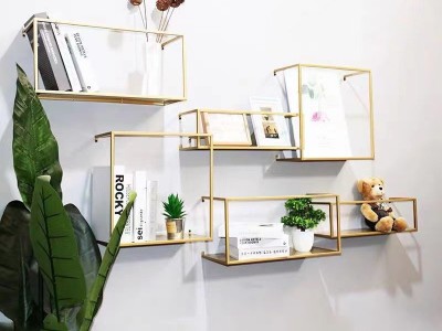 北欧墙上置物架铁艺壁挂书架创意展示架客厅电视背景墙装饰收纳架图2