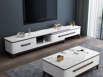 大理石茶几电视柜组合简约现代小户型客厅家用北欧式实木茶桌套装