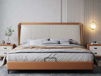 皮床轻奢现代双人主卧大床一件代发卧室简约软包婚床意式极简单床