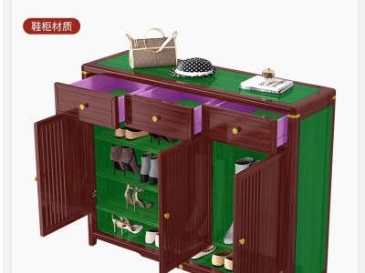 新中式胡桃木实木鞋柜换鞋凳2022年新款简约现代客厅入户储物柜图4