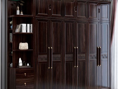 新中式胡桃木实木衣柜现代简约456对开门大衣橱中国风卧室家具