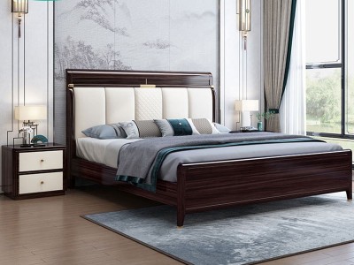 胡桃木新中式实木床1.8米双人床1.5米主卧室软靠高箱储物卧室家具