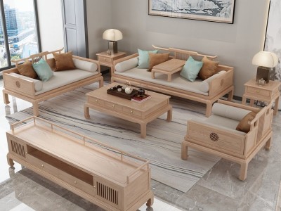 新中式全实木沙发组合现代简约客厅轻奢小户型布艺罗汉床高端家具