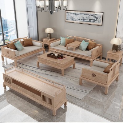 新中式全实木沙发组合现代简约客厅轻奢小户型布艺罗汉床高端家具