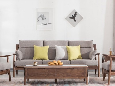 新中式实木沙发组合胡桃木客厅小户型办公室家具现代简约布艺沙发