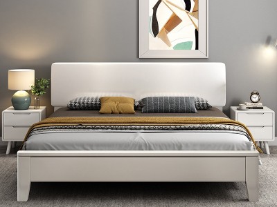 北欧实木床白色1.8米1.5m双人主卧1.35单人1.2现代简约储物抽屉床